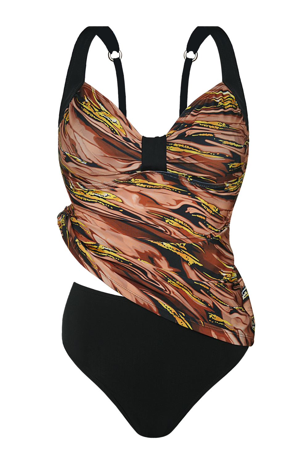TANKINI ESTAMP. ABSTRACTO EN DIAGONAL CON BOMBACHA LISA.