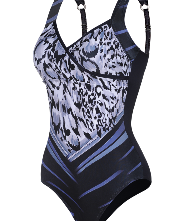 MALLA ENTERA PANNEAUX ANIMAL PRINT C/RAYAS Y VIVO CRUZADO EN ESCOTE