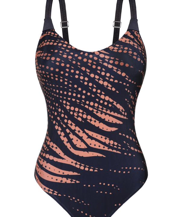 MALLA PANNEAUX ESTAMP. ANIMAL PRINT COMB. C/LUNARES ESCOTE EN V