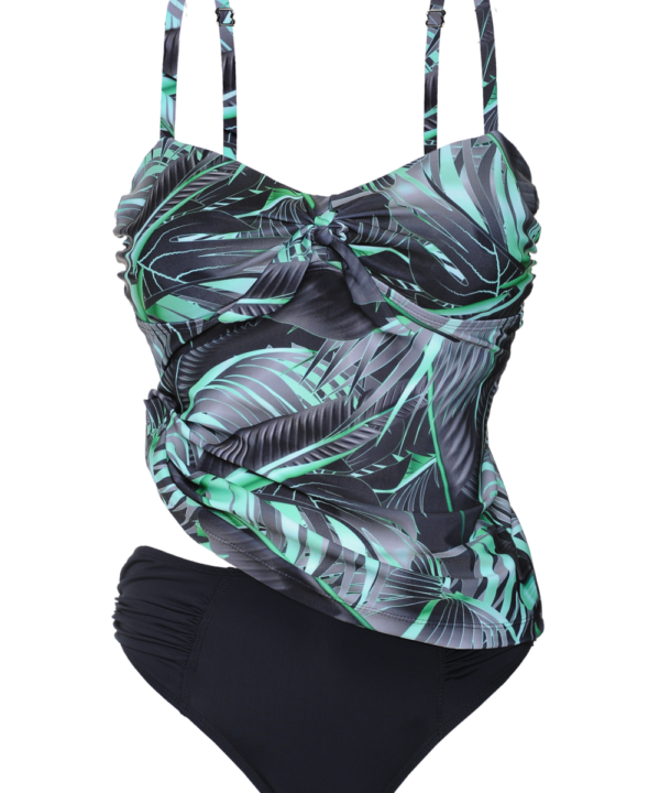 TANKINI EN ESTAMPADO SELVATICO CON BOMBACHA LISA C/FRUNCE.