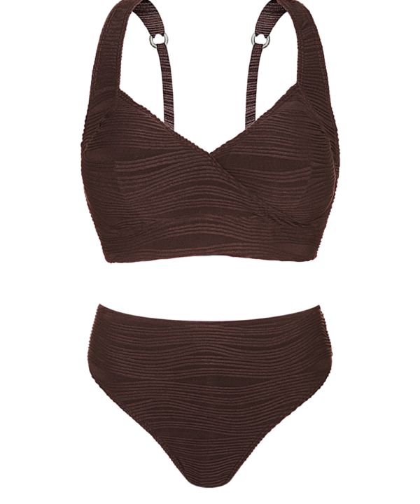 BIKINI LISA EN TELA JACKARD Y CORPIÑO CRUZADO CON FAJA.