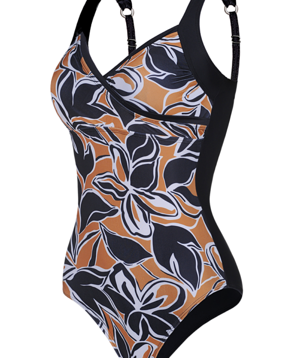MALLA ESTAMPADA BICOLOR CON VIVOS LISOS EN FRENTE Y ESPALDA LISA.