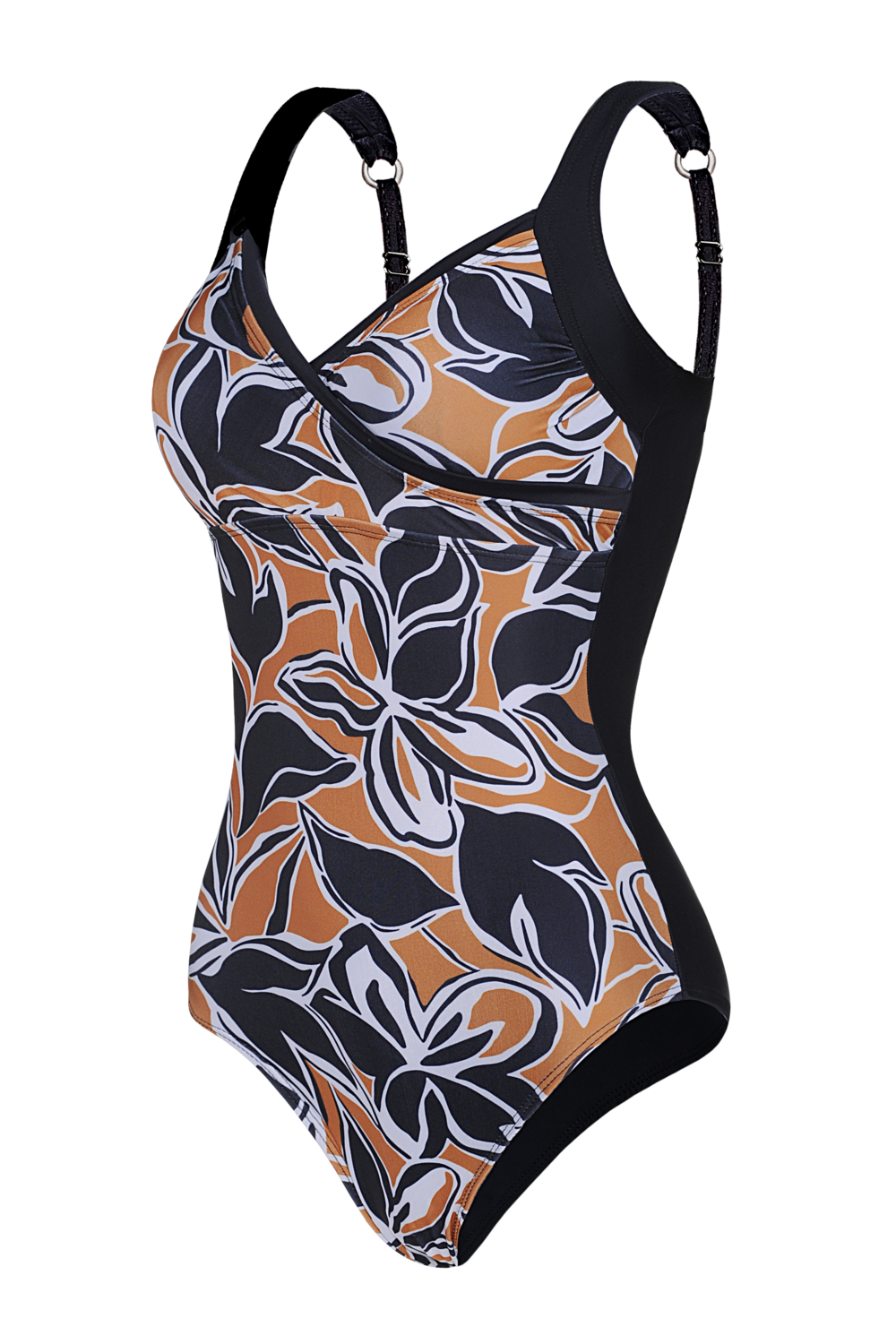 MALLA ESTAMPADA BICOLOR CON VIVOS LISOS EN FRENTE Y ESPALDA LISA.