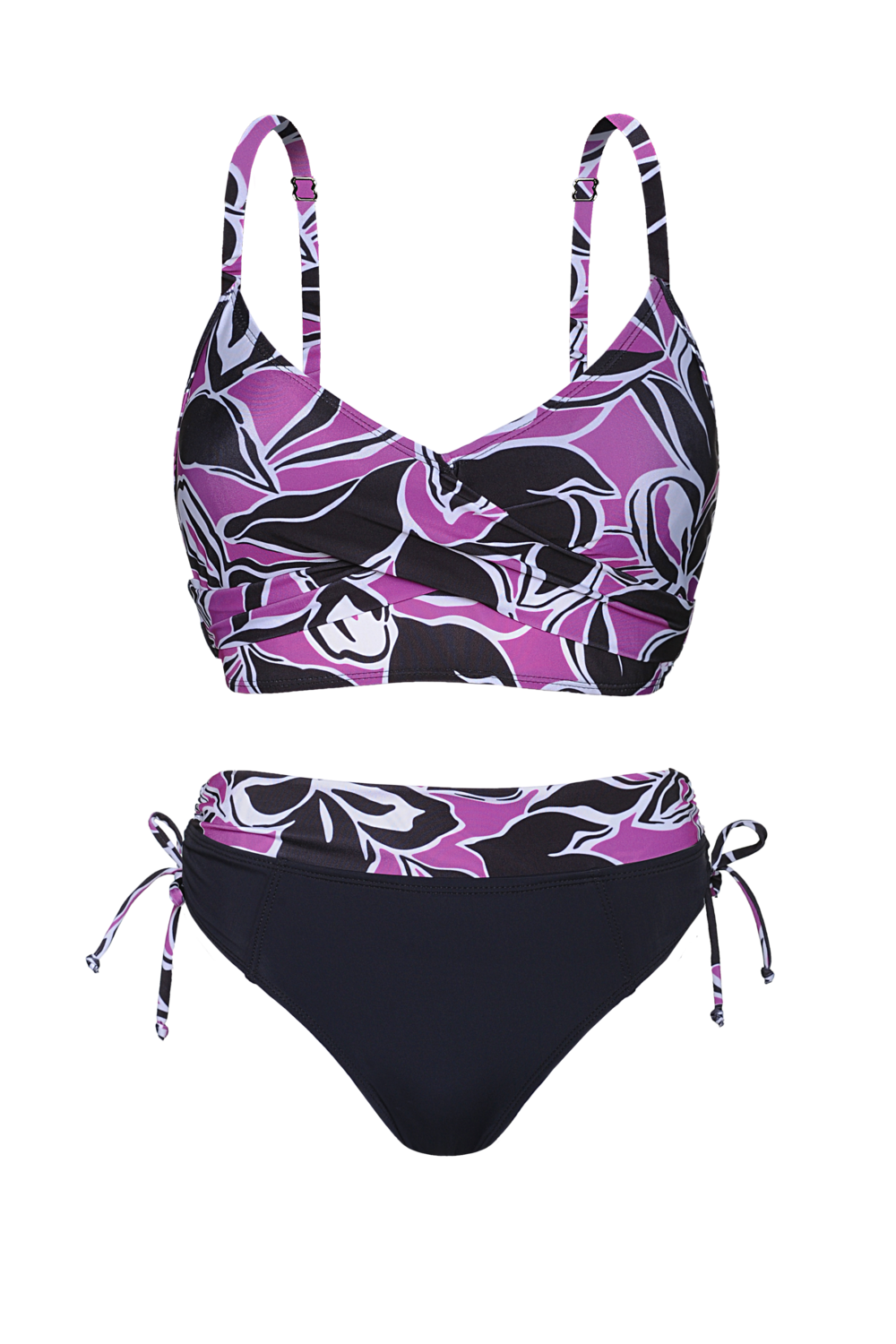BIKINI ESTAMP. BICOLOR Y BOMBACHA LISA C/FAJA ESTAMPADA Y DRAP. LATERAL. - Imagen 2
